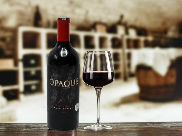 A bottle of 2018 Opaque Petit Verdot-Bottle Barn