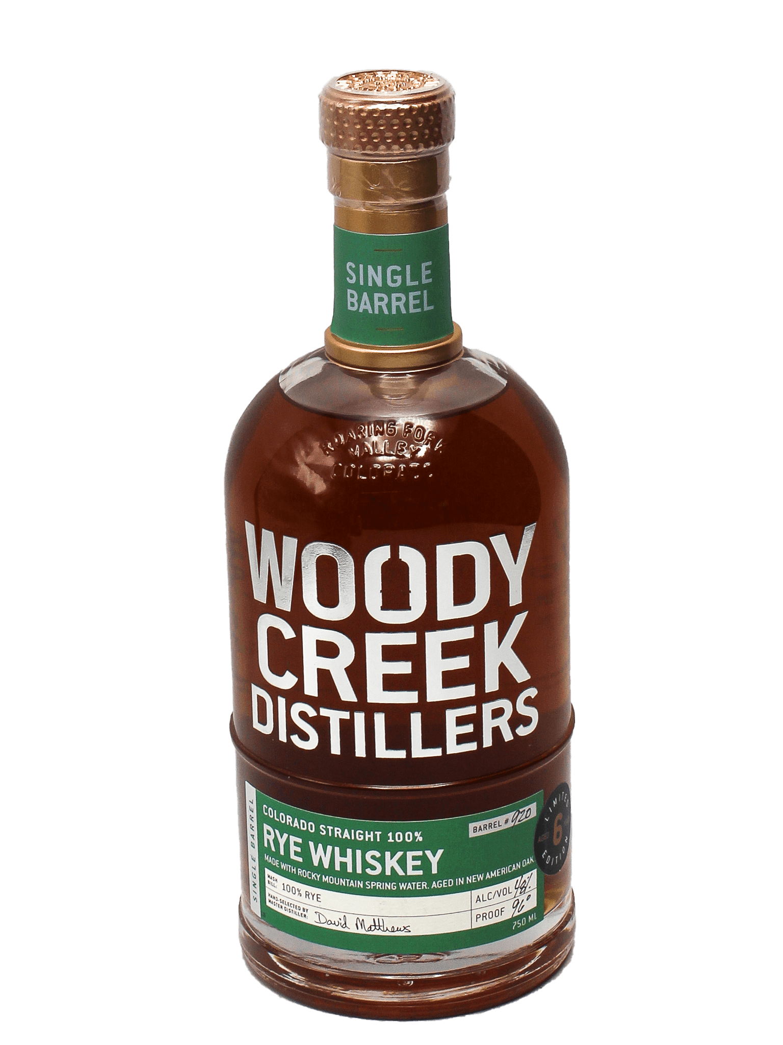 Woody Creek Distillers Single Barrel Rye Whiskey 750ml Bottle Barn