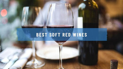 Cover image of the article “best soft red wines” with two glasses of wine and red wine bottle on a table in the background-Bottle Barn