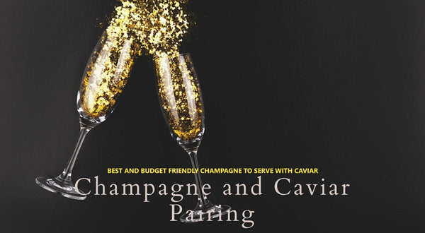 Cover image of the article “champagne and caviar paring” with two glasses of champagne-Bottle Barn